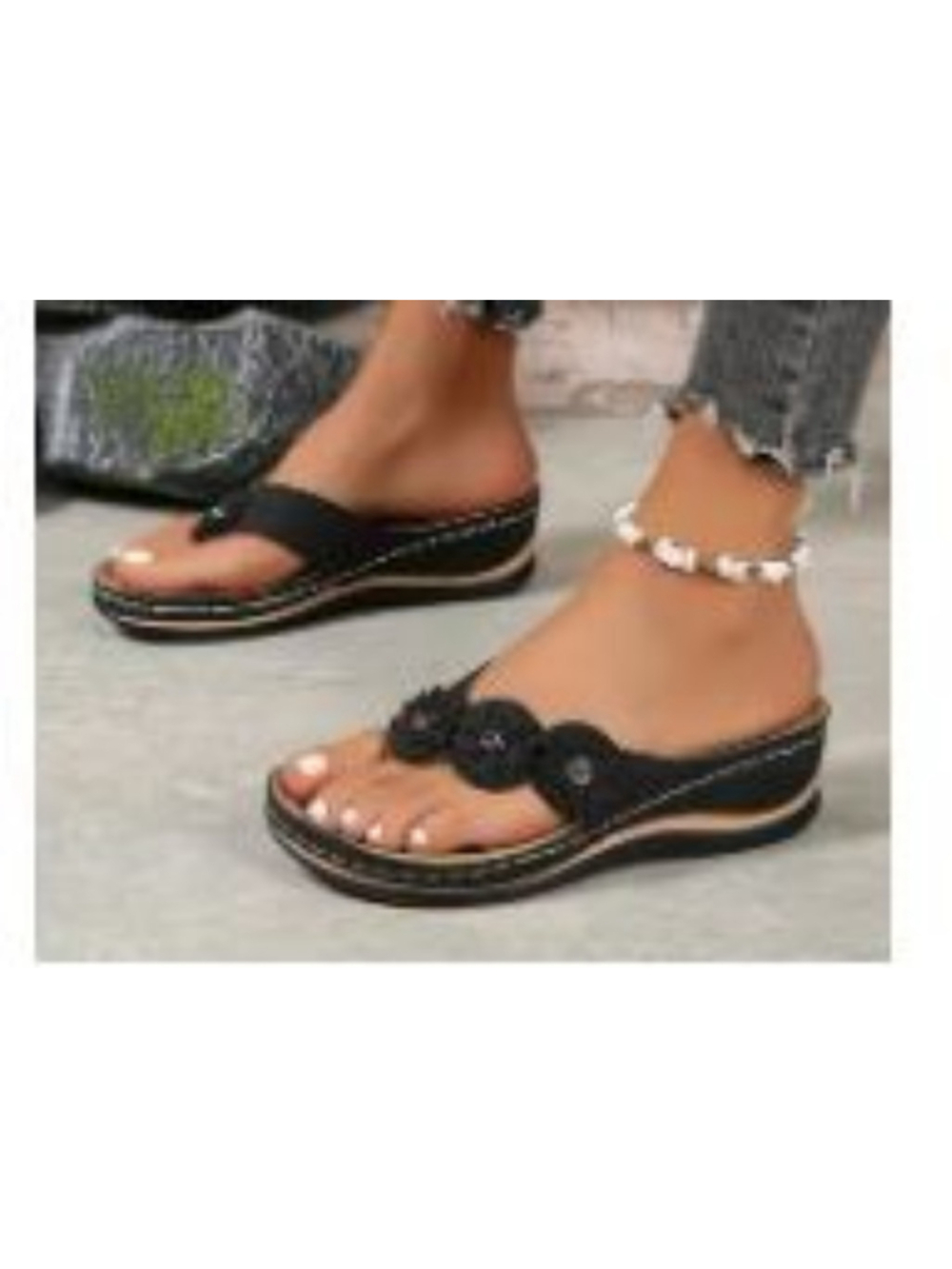 Wedge heeled sandals, women's flower decor, casual clip toe shoes